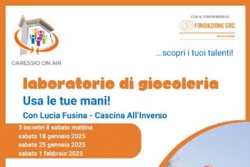 immagine: ragazza che gioca con le mele
Nell'ambito del progetto "Garessio On Air", presso Villa Gobbi, sabato 18, 25 gennaio e 1 febbraio 2025, dalle ore 10 alle ore 12, si svolgerà il laboratorio di giocoleria "Usa le tue mani!" 
per bambini 8-12 anni.
Per iscrizioni: 0174246398