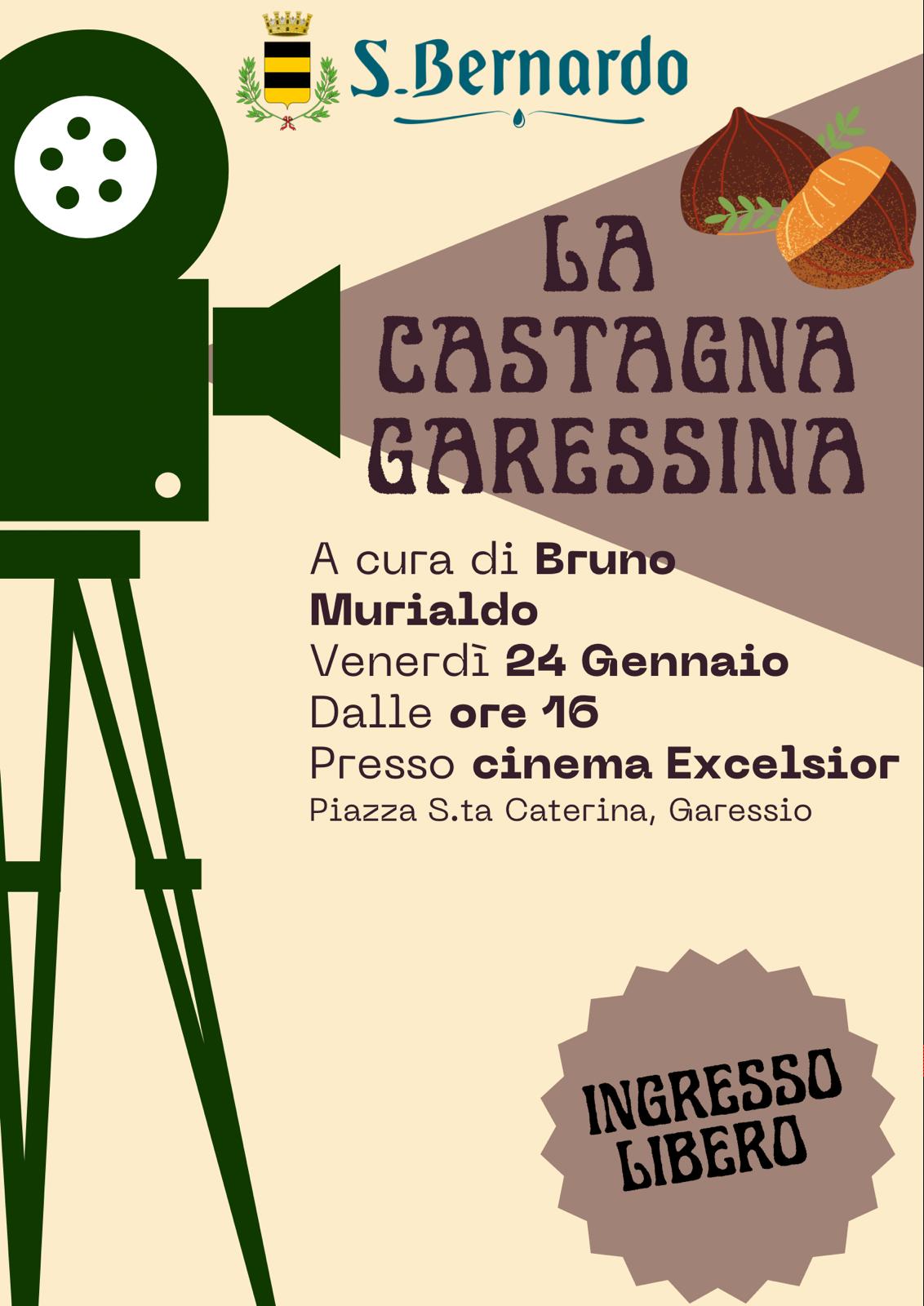 immagine: proiettore
Venerdì 24 gennaio 2025 alle ore 16,00, presso il Cinema Excelsior (Piazza S. Caterina), si terrà la proiezione del film "La castagna garessina" a cura di Bruno Murialdo. 