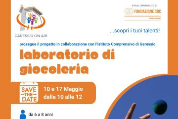 immagine: ragazzo che gioca con una pallina
Nell'ambito del progetto "Garessio On Air", presso Villa Gobbi, sabato 10 e 17 maggio 2025, dalle ore 10 alle ore 12, si svolgerà il laboratorio di giocoleria "Usa le tue mani!" con Lucia Fusina Cascina All'Inverso
per bambini 6-8 anni.
Laboratorio a cura di CFPCEMON
Per iscrizioni: 0174246398
