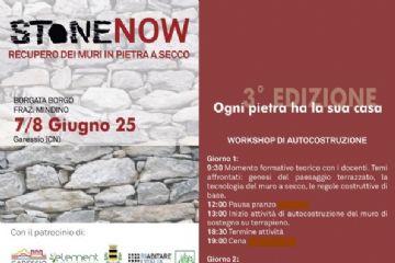 Sabato 7 e domenica 8 giugno 2025 in Frazione Mindino si svolgerà "Stone Now 3 - recupero dei muri in pietra a secco.
Evento ad ingresso libero previa iscrizione tramite mail a vn.valeneg@gmail.com
Per il pernottamento di sabato sera, è possibile piantare la propria tenda sotto i castagni di Mindino (acqua corrente e compost toilet a disposizione): disponibilità anche di alcune camere a Garessio a costo convenzionato.
Per i partecipanti al corso, i pranzi di sabato e domenica sono offerti dal Collettivo Stagioni.
Per la cena di sabato e il pranzo di domenica è possibile prenotarsi, anche extra corso, partecipando con una quota spese.
Prenotazioni vitto e alloggio:
Cristina 335 8394954
Silvia 347 3282515

Per chi fosse interessato nel pomeriggio di domenica 8 presso la Certosa di Valcasotto si terrà un evento dedicato alla celebrazione di tre patrimoni immateriali dell'Uncesco, tra cui l'antica tecnica dei muri a secco.

E' prevista la sottoscrizione di una dichiarazione di assunzione del rischio e di manleva nei confronti degli organizzatori per le attività che si dovranno svolgere.

Richiesto un abbigliamento idoneo all'ambiente montano e di cantiere: scarponcini o scarpe antinfortunistiche , guanti e pantaloni lunghi.
Per info contattare Davide Maria Giachino 3471252059