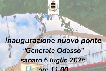 immagine: foto del nuovo Ponte "Generale Odasso"
Sabato 5 luglio 2025, alle ore 11,00, si svolgerà l'inaugurazione del nuovo ponte "Generale Odasso".
Nel locale angolo Piazza Marconi - Via Vittorio Emanuele II si svolgerà la mostra "Storia del Ponte sul fiume Tanaro" con apertura dalle ore 10,00 alle ore 12,00 e dalle 15,00 alle 17,00.