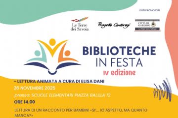 immagine: libro aperto e due mani che abbracciano un cuore
Mercoledì 26 novembre 2025 - ore 14,00 presso le scuole elementari di Piazza Balilla n. 12 si svolgerà la lettura animata a cura di Elisa Dani - lettura di un racconto per bambini "Sì... io aspetto, ma quanto manca?"
Giovedì 27 novembre 2025 - ore 20,30 si svolgerà l'apertura serale della Biblioteca Civica 
Venerdì 28 novembre 2025 - ore 20,30 presso Villa Gobbi - Via al Santuario n. 2 verrà proiettato il documentario di Sandro Bozzolo "Siamo qui da vent'anni"