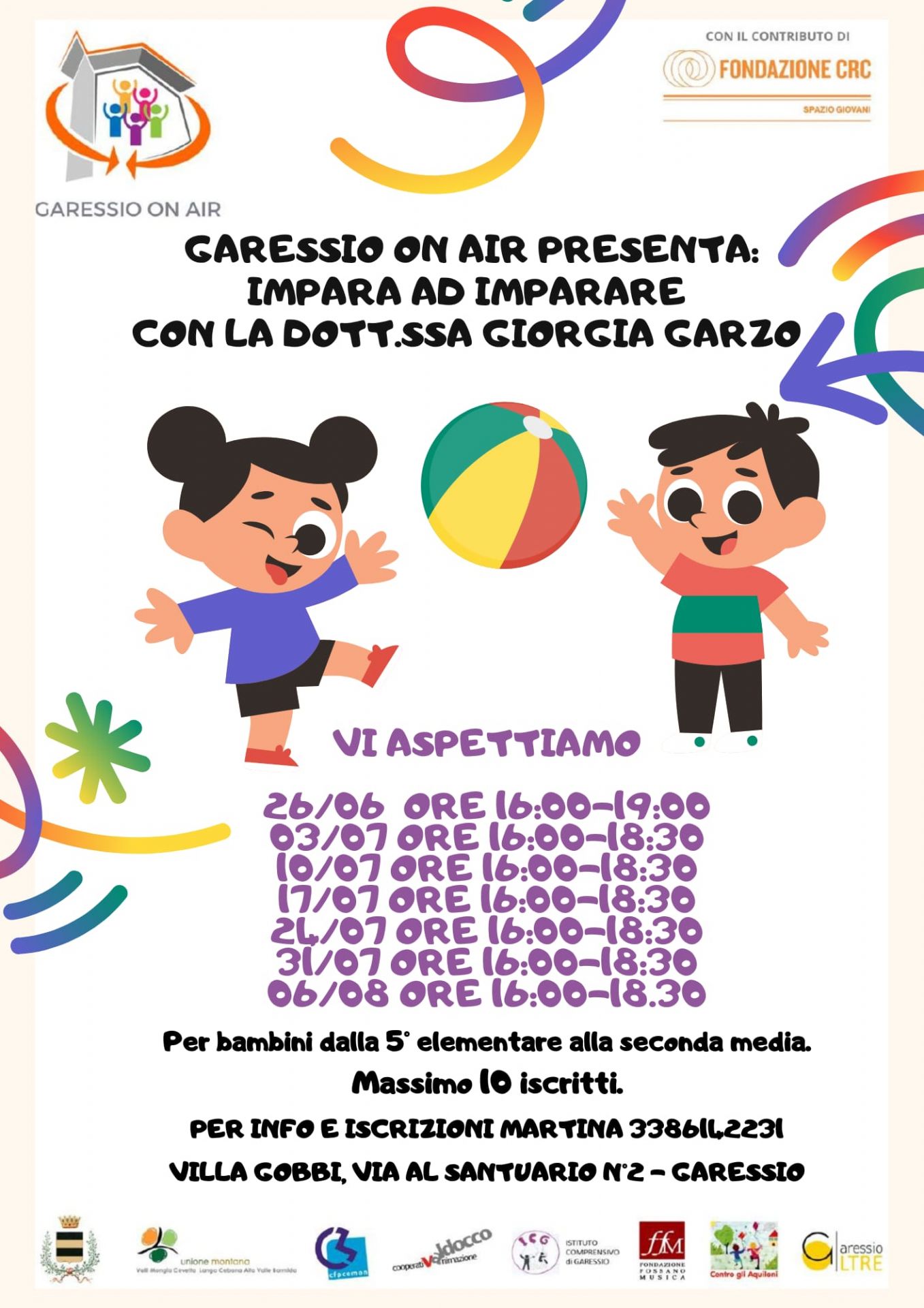 due bambini che giocano,  con l'elenco delle date in cui si terranno gli incontri