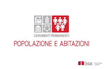 Riquadri con immagini varie su fondo grigio e immagine con cinque figure umane su fondo rosso con scritta e simbolo Istat
