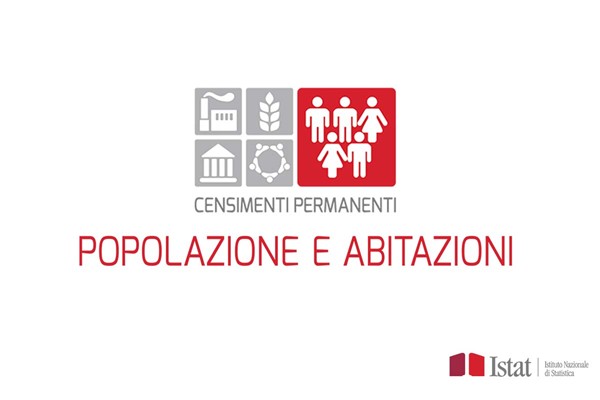Riquadri con immagini varie su fondo grigio e immagine con cinque figure umane su fondo rosso con scritta e simbolo Istat